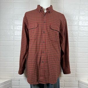 Woolrich Work Shirt Mens Large Red Plaid Flannel 100% Cotton Button Down Outdoor